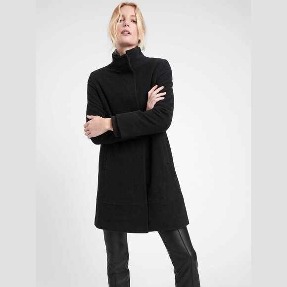 Banana Republic Italian Melton Stadium Coat Wool Coat Large Black - Picture 1 of 12